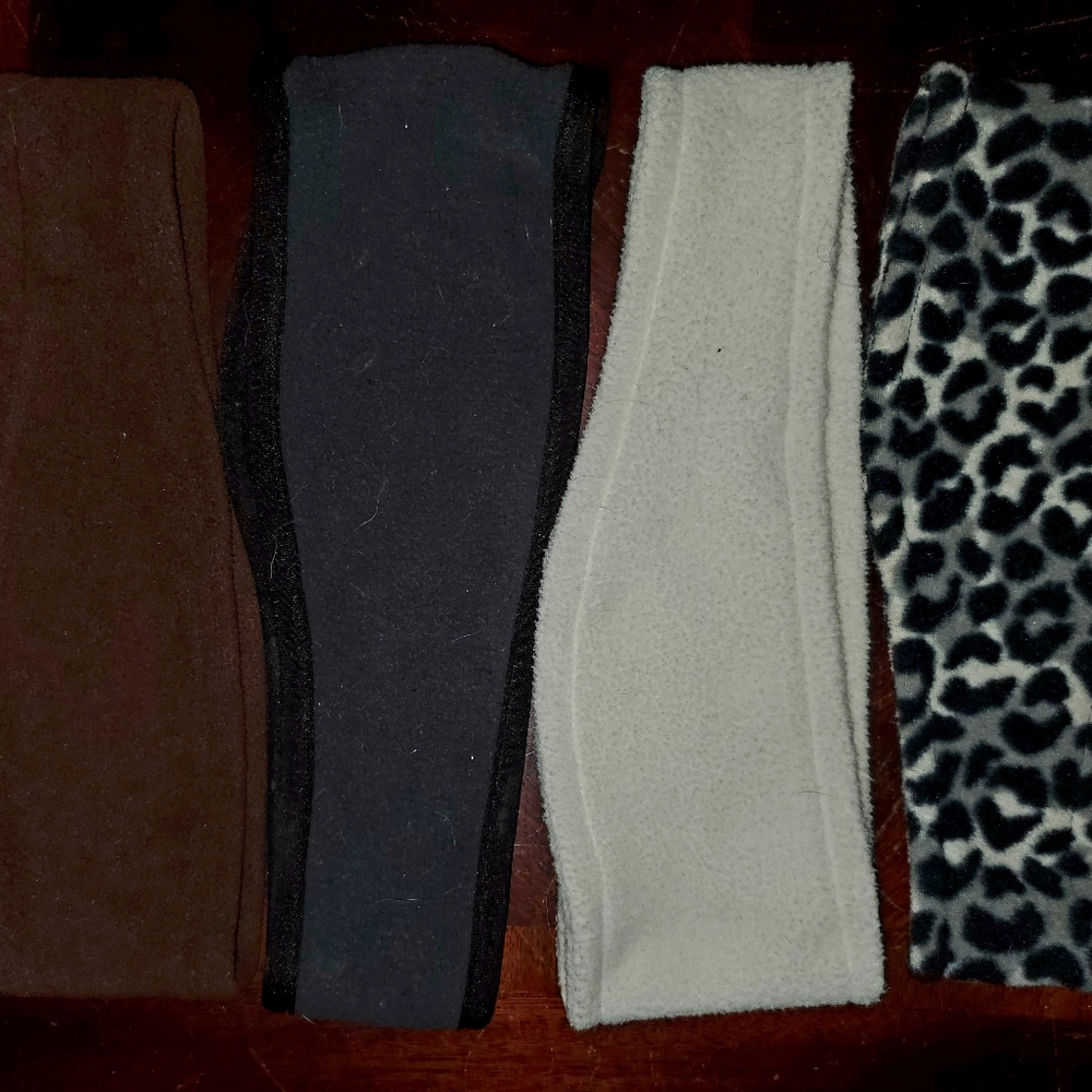 Set of Four Fleece Headbands - Brown, Black, White, Leopard